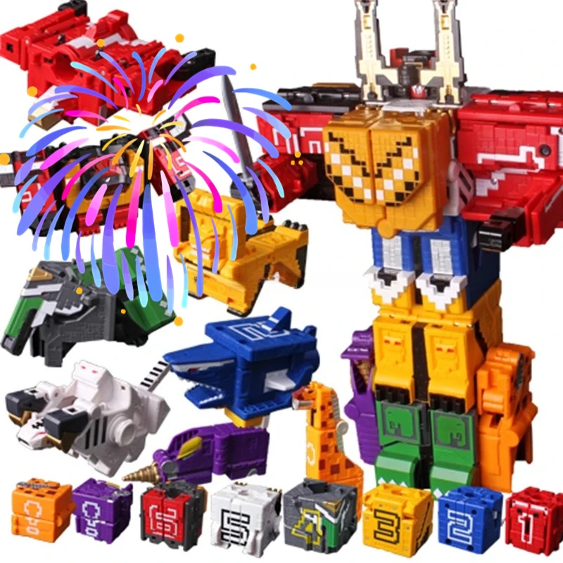 Power Assembling Educational Toys Math Cube Transformation Robot Digits Puzzle Ranger Animals Boy Toy for Kids