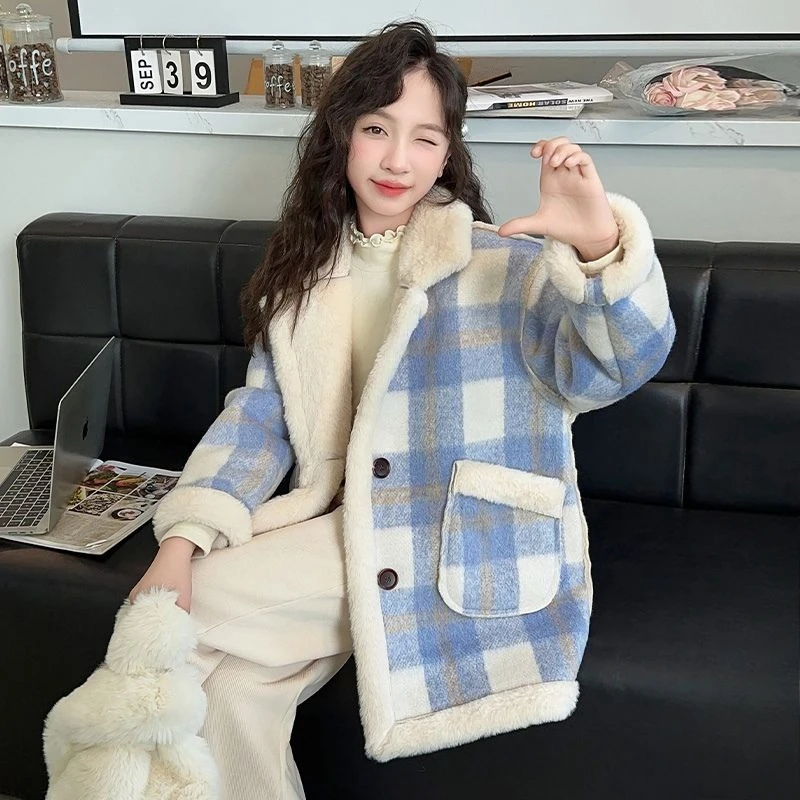 

Осенне-зимнее утепленное шерстяное пальто на подкладке из искусственного меха для девочек, стильная зимняя одежда для детей 8-9 лет, модная детская верхняя одежда