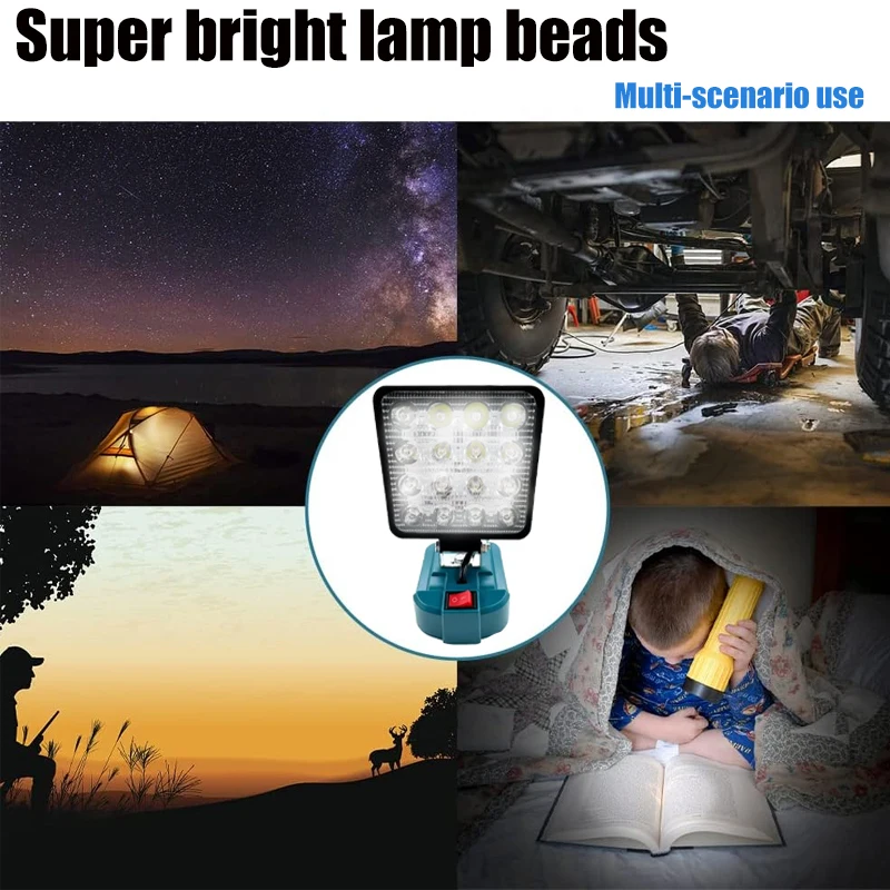 3/4 inch LED For Makita 14.4V-18V Work Light Outdoor Flashlight Camping Lamp Li-ion Battery Emergency Lighting Cordless Lantern