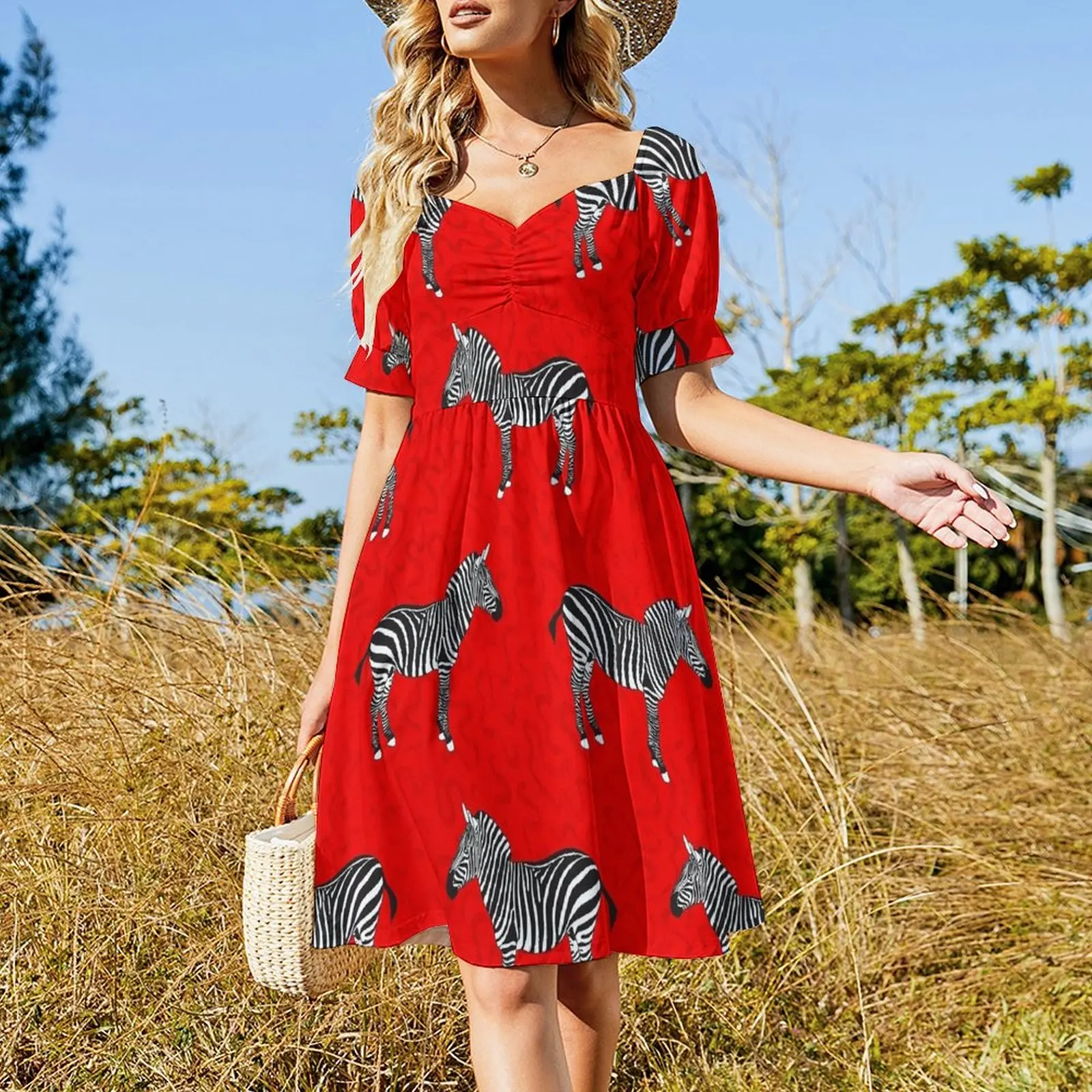 Vestido vermelho zebra feminino, vestidos elegantes para o baile, aniversário, verão, diariamente