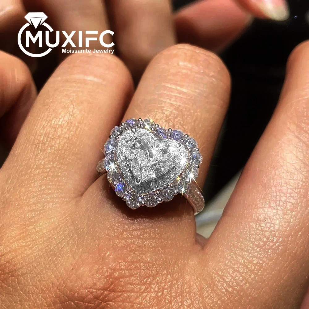 

MUXIFC 5-каратное кольцо с муассанитом в форме сердца для женщин, стерлинговое серебро S925, блестящее обручальное кольцо цвета D с сертификатом, ювелирные изделия