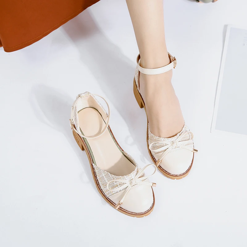 Comfort Shoes for Women Med High Heel Sandals All-Match 2023 Summer Suit Female Beige Medium High-heeled Girls Clear Gladiator N