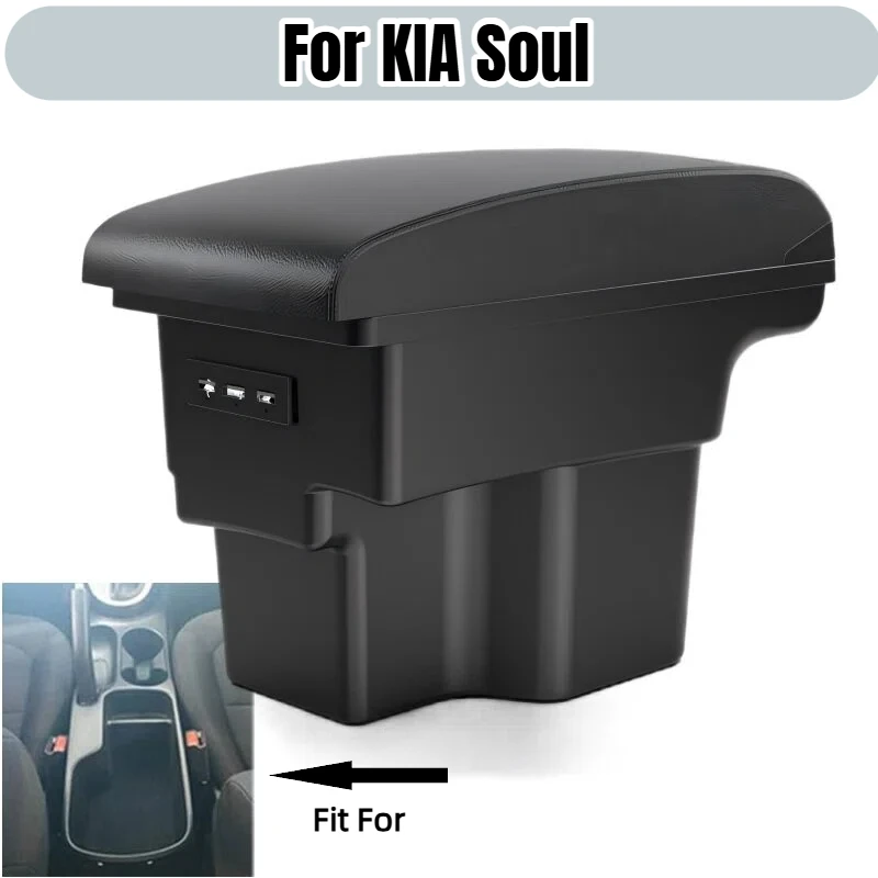 

Armrest Box For KIA Soul 2019 2014-2019 Arm Elbow Rest Double Layer Car Interior Storage Center Console With 3 USB Port Black