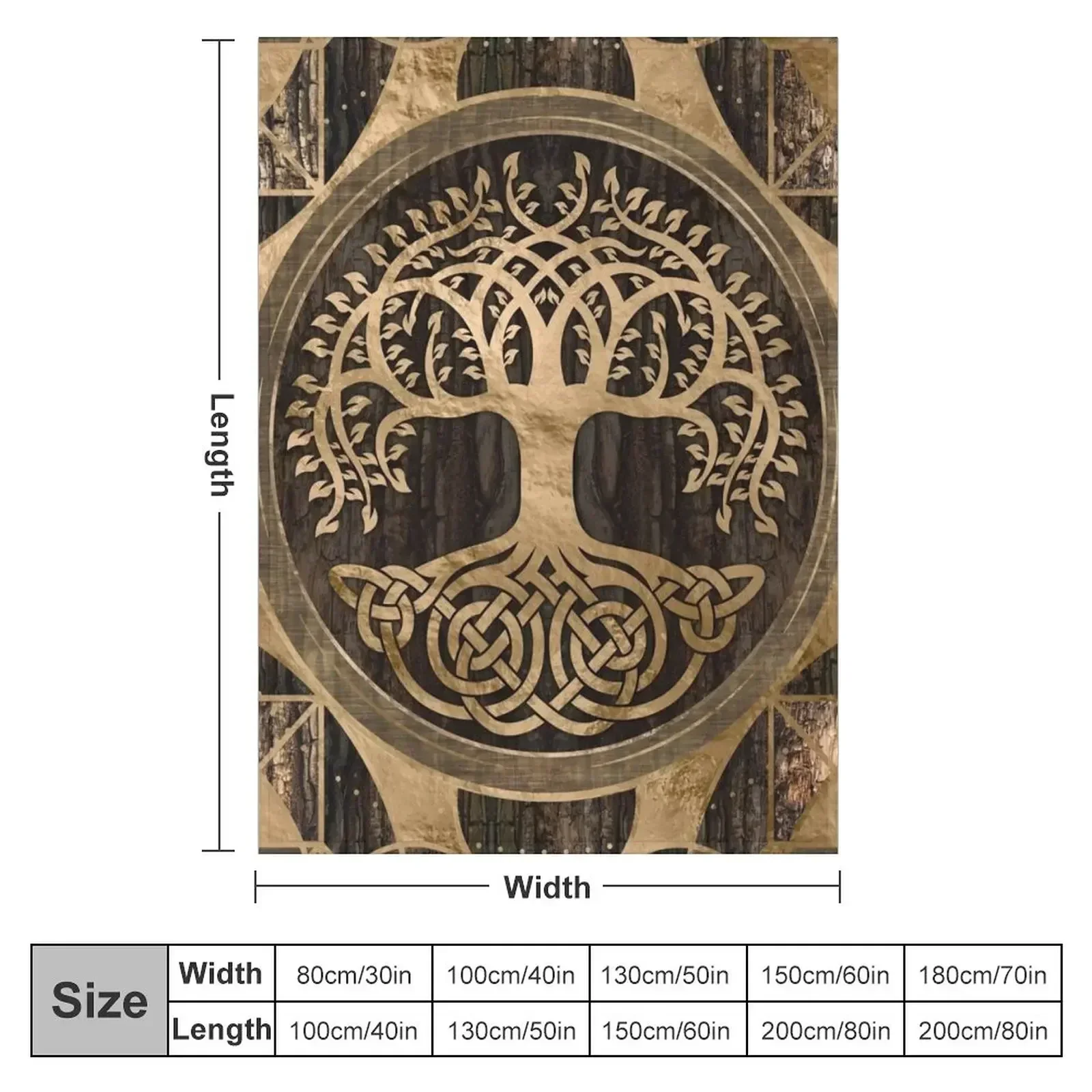 Tree of life -Yggdrasil - Wood Bark and Gold Throw Blanket couch cozy soft plush fuzzy picnic outdoor blanket