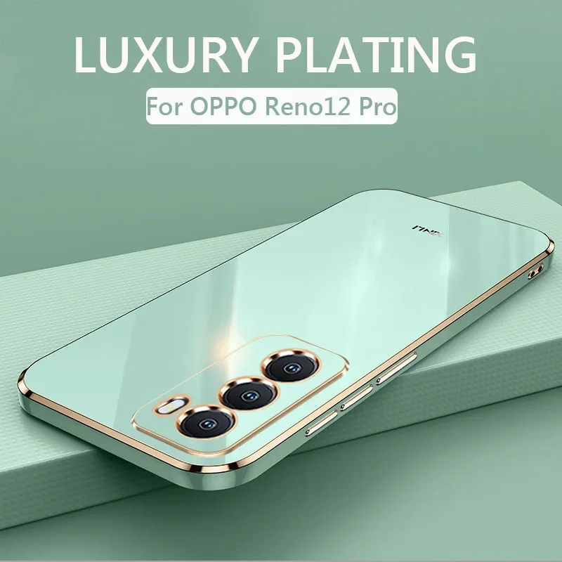 For OPPO Reno12 Pro 5G Luxury Square Plating Phone Case For orro appo ops Reno 12Pro ShockProof Soft Silicone Back Cover Fundas