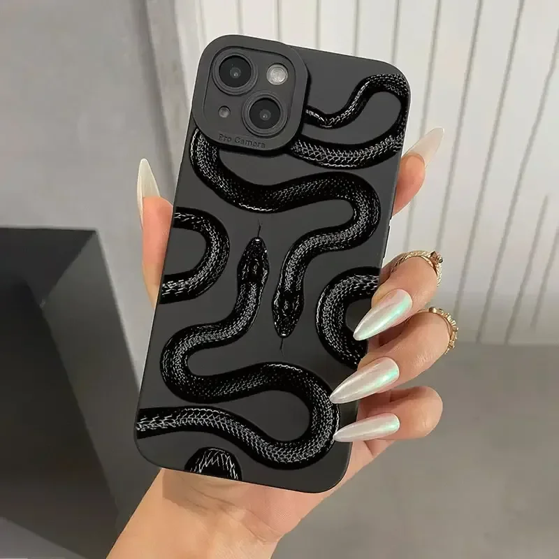 Snake Graphic Phone Case For iPhone 15 14 Pro Max 13 Mini 12 11 XS XR 7 8 Plus SE 2020 Shockproof Matte Soft Tpu Silicone Cover