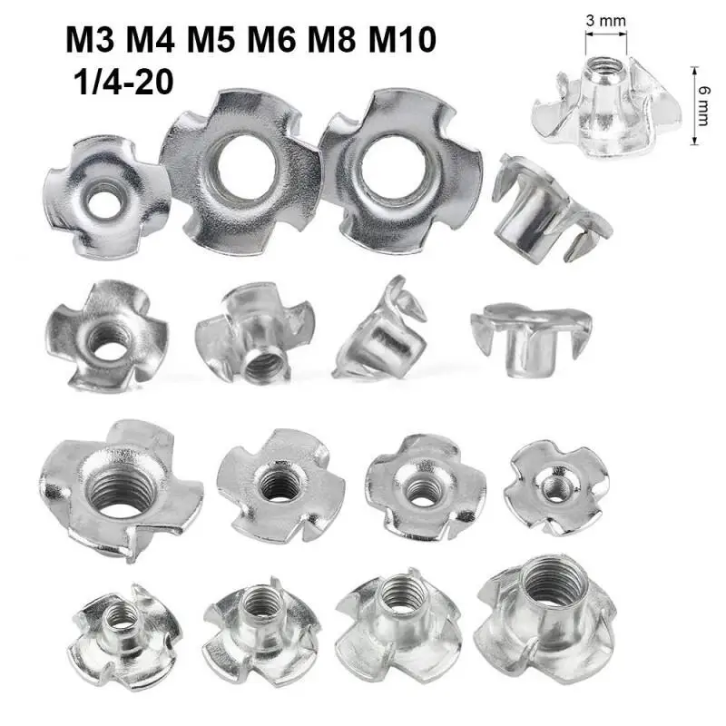25/10/5Pcs  Four Claws Nut Furniture T-nut Blind Tee Nuts M3 M4 M5 M6 M8 M10