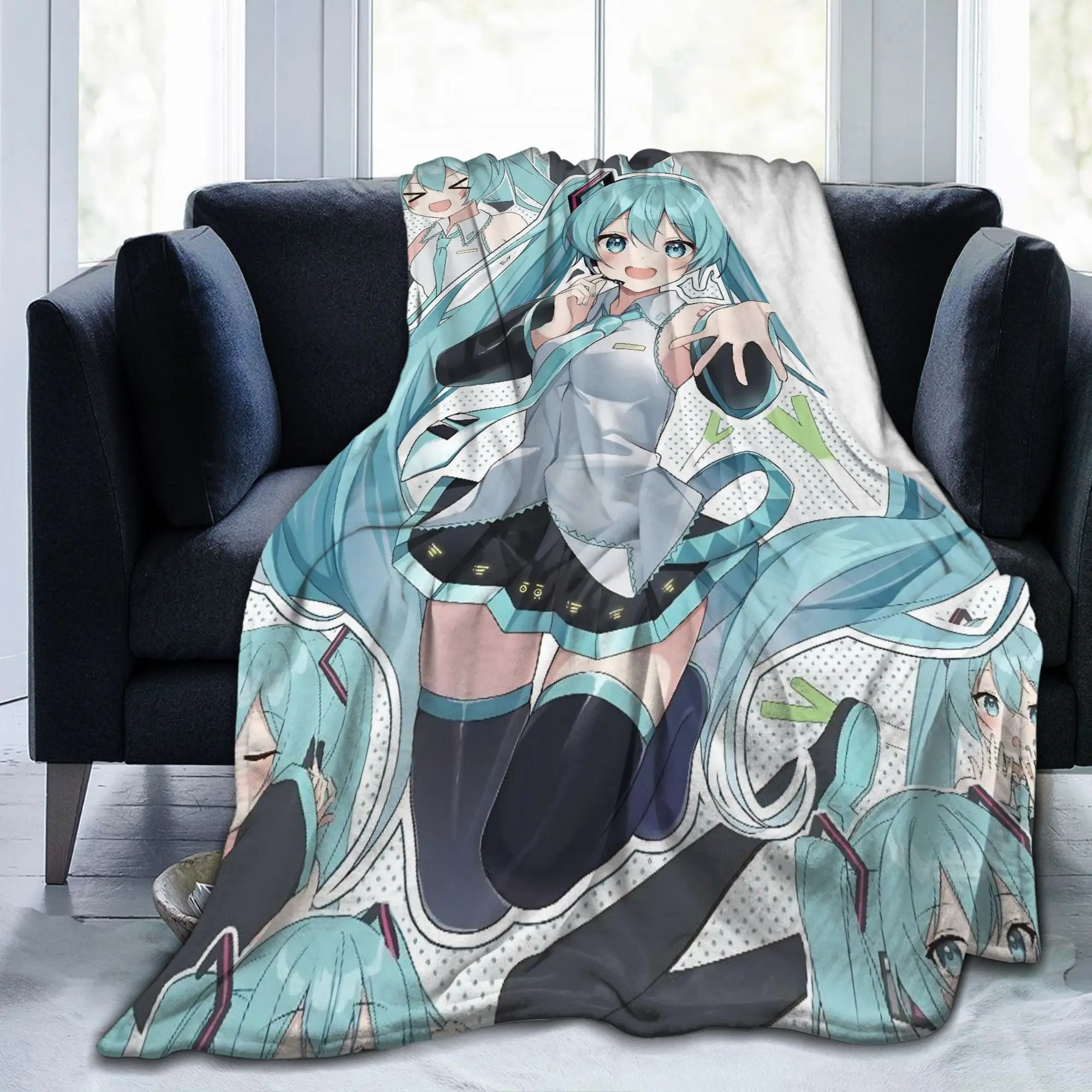 Hatsune Miku Anime-Decke, Fleece, bedruckt, multifunktional, warme Überwurfdecke für Zuhause, Reisen, Tagesdecke