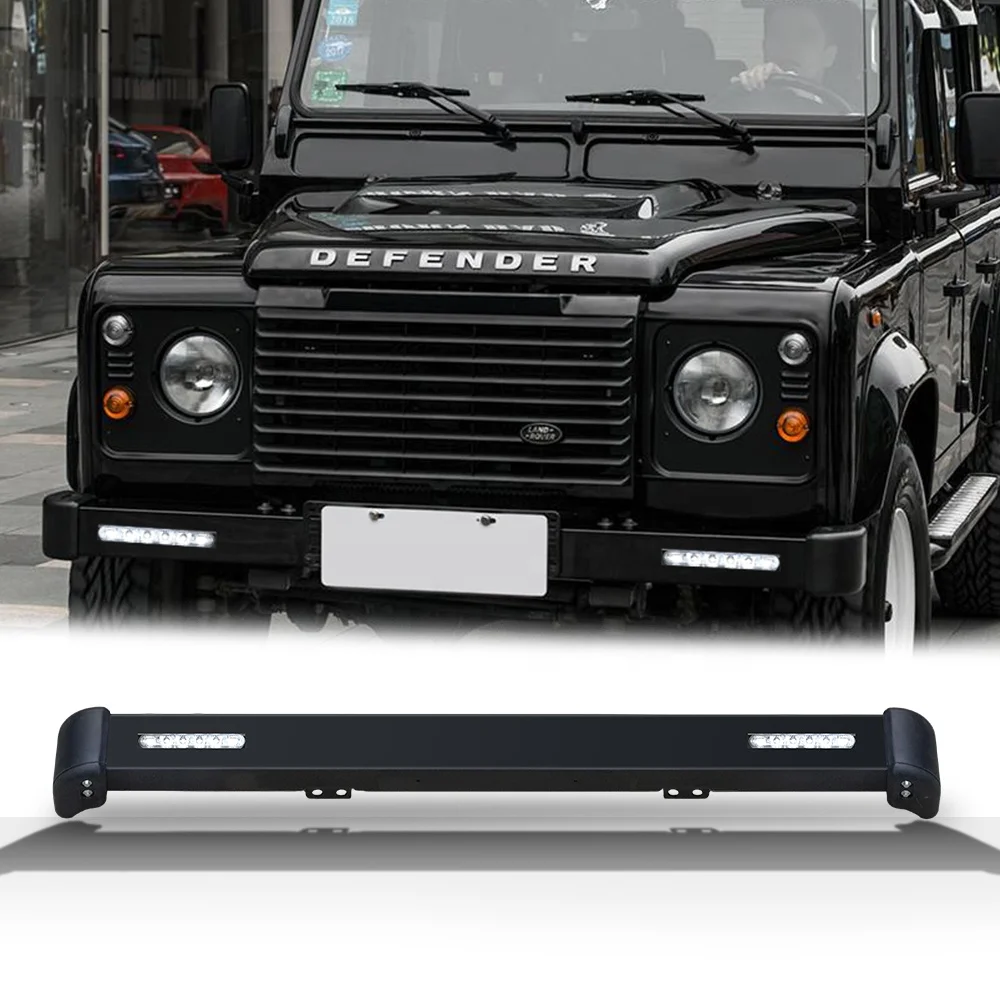 

STEEL FRONT BUMPER LED DRL & SPOT LIGHTS & RUBBER COVERS For LAND ROVER DEFENDER 90 110