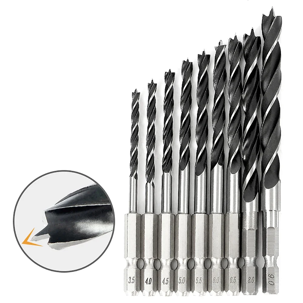 2Pcs Hexagonal Handle Three Pointed Woodworking Drill Bit Woodwork Hole Expanding Electric Tool 1.5/2/2.5/3/4/5/6/7/8/9/10mm