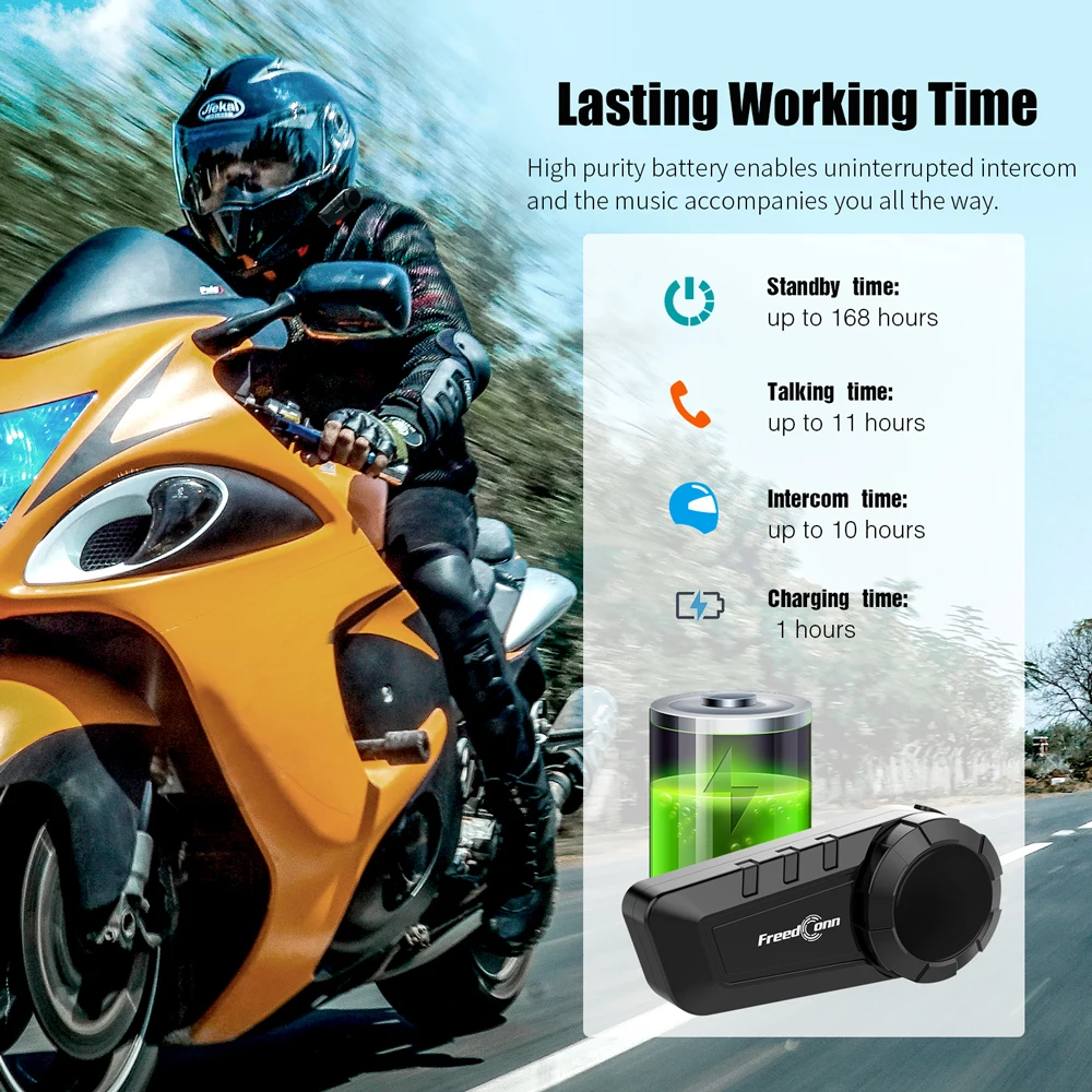 FreedconnMotorcycle Intercom Wireless Bluetooth Helmet Headset Motorbike 6 Riders 1000M Moto Group Waterproof Interphone image 4