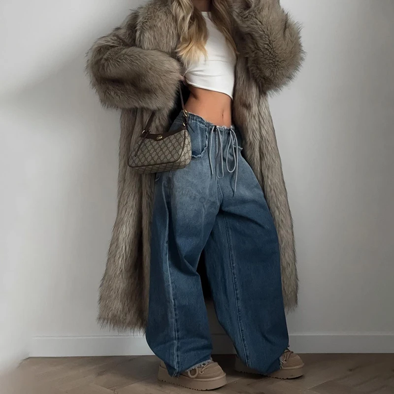 Luxury Long Faux Fur Coat Women Winter 2024 Fluffy Gradient Fluffy Fox Fur Jacket Female Long Trench Coat Plush Furry Overcoat