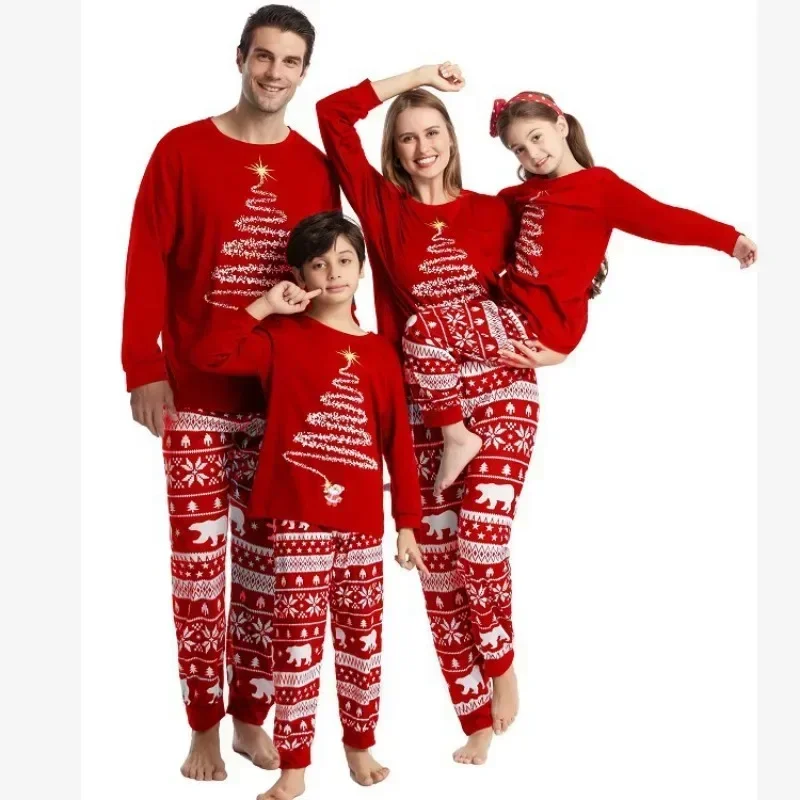 

Merry Christmas Family Matching Outfits Pajamas Set Present Dad Mom Kids Baby Sleepwear Red Navy Pants Shirts Rompers Gifts