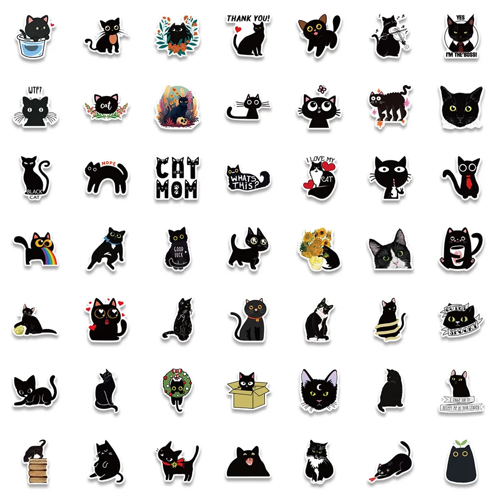 10/50/100pcs Kawaii Anime Black Cat Graffiti Stickers for Kids DIY Laptop Bicycle Car Skateboard Waterproof Cute Cartoon Decals