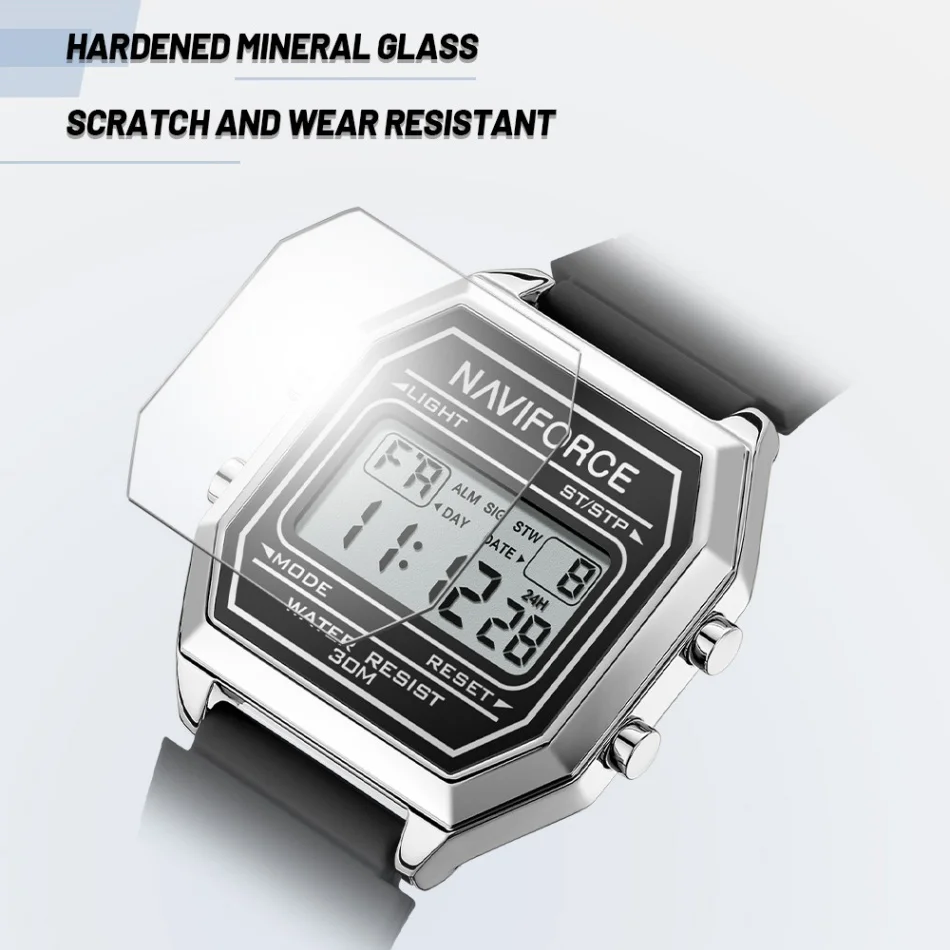

NAVIFORCE женские цифровые часы с ЖК-дисплеем, спортивные часы с секундомером и хронографом, силиконовый ремешок, водонепроницаемые женские модные подарки, часы