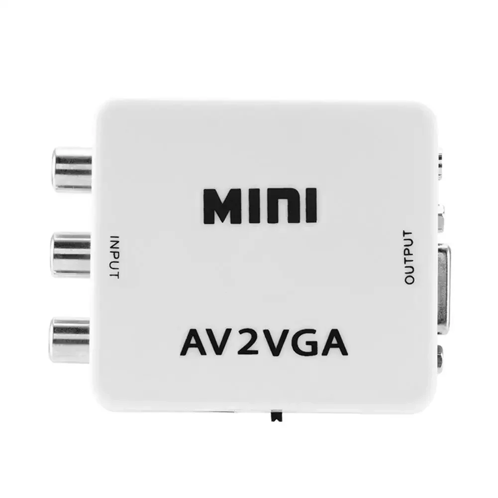 Mini HD AV2VGA Video Digital Converter Box with 3.5mm Audio AV RCA CVBS to VGA Video HDTV Adapter Conversor Box with USB Cable