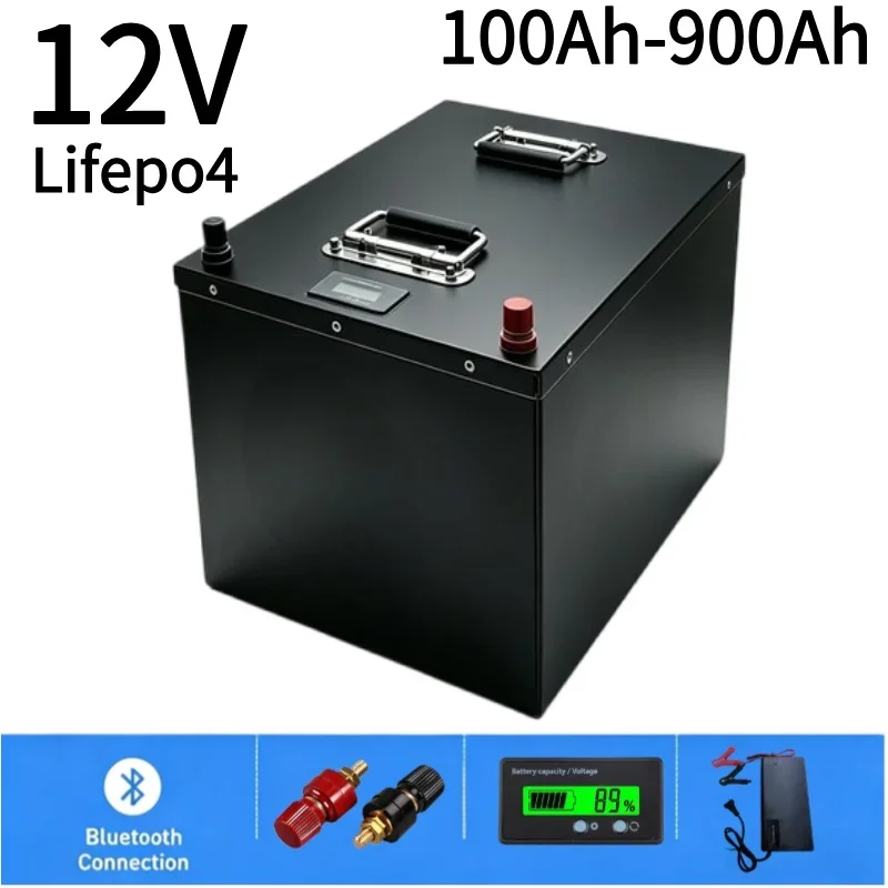 12V Grade‑A LiFePO4 Battery Pack 100Ah‑900Ah, Deep‑Cycle Rechargeable Deep Discharge Battery for Solar RV Marine Off‑Grid Hou