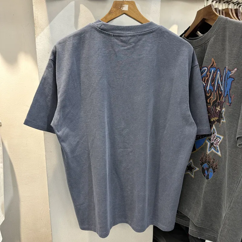 Flame Letters Earth Butterfly Print T Shirt Men Women American Loose Short Sleeve Small Collar Cotton T-shirt Tops