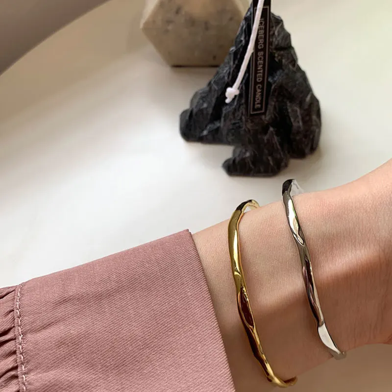 PANJBJ 925 Sterling Silver Irregular Geometry Texture Bangle Bracelet for Women Girl Minimalism Jewelry Gift Dropshipping view 4