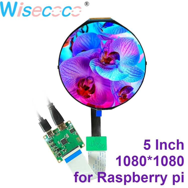 

Wisecoco 5-дюймовый IPS круглый дисплей 1080x1080 круглый ЖК-экран умный дом инструменты для электромобилей Raspberry Pi