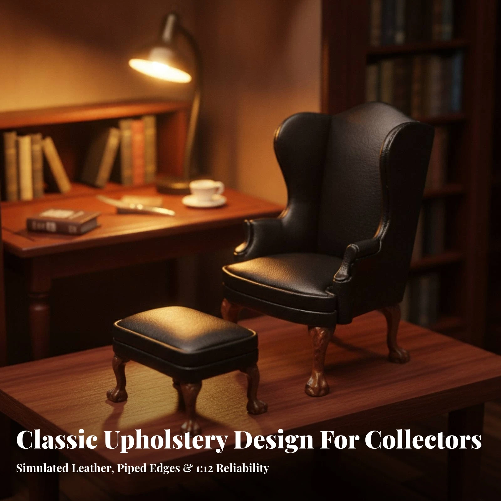 Dollhouse Armchair with Footstool 1:12 Scale Miniature Armchair with Ottoman High-Back Chair with Footrest Upholstered Furniture view 3