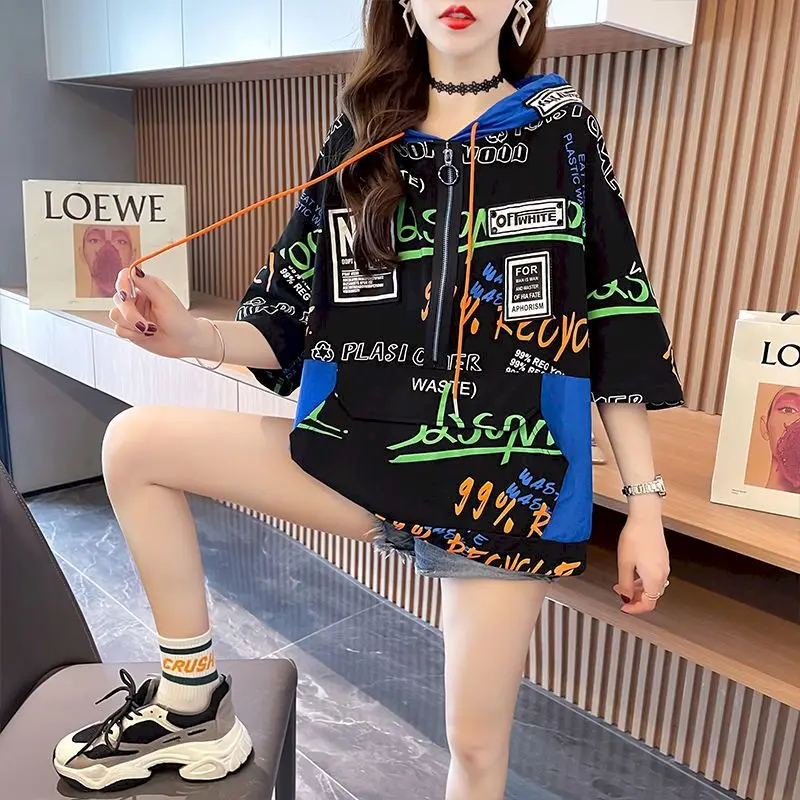 Cotton T Shirts Women Fashion Hooded Design Sense Short Sleeve T-shirt 2024 New Korean Style Loose Oversized Tshirts Casual Tops