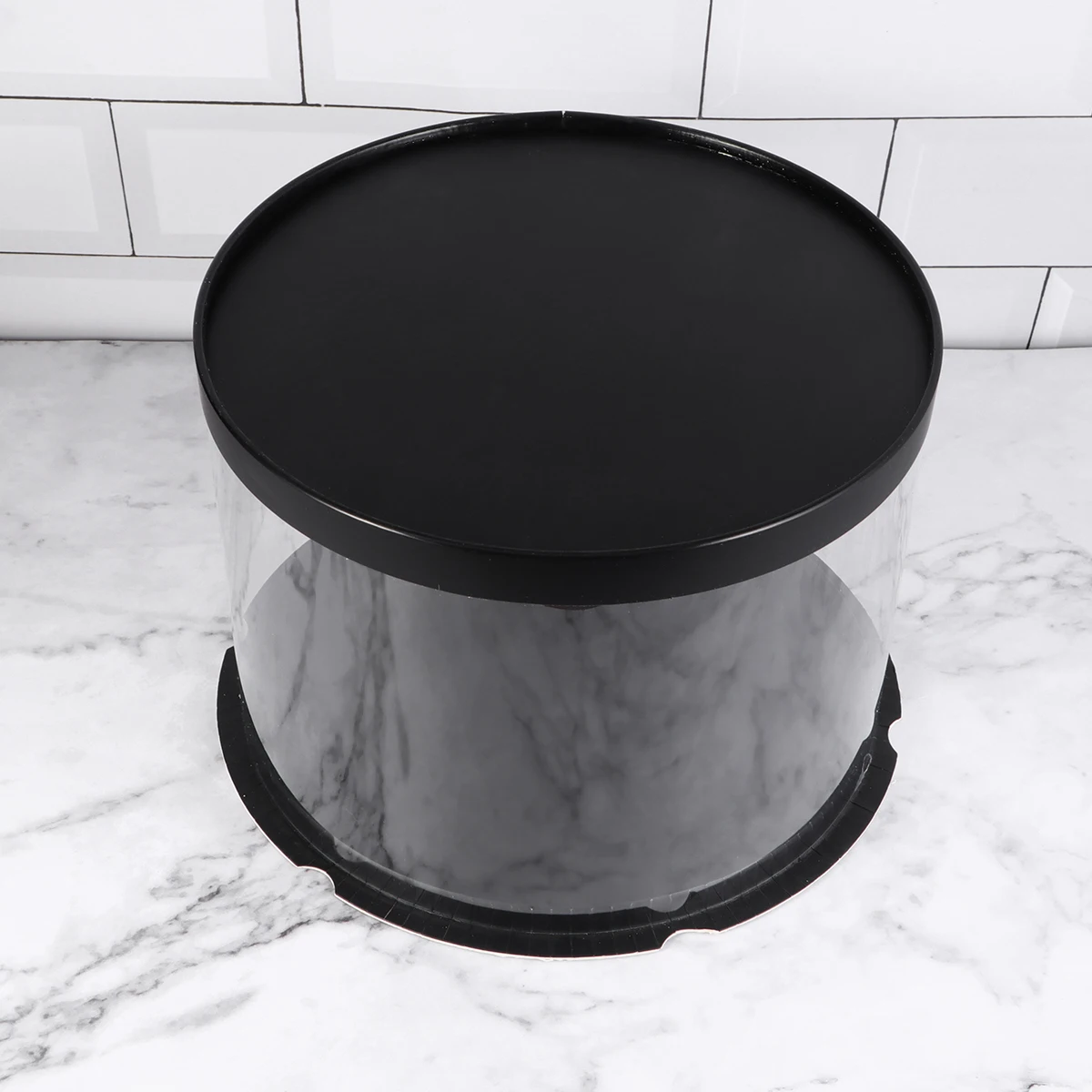 

Plastic Cake Box Round Cake Packaging Boxes Transparent Organizer for Home Dessert Shop (Black, Single-layer) (8inch)