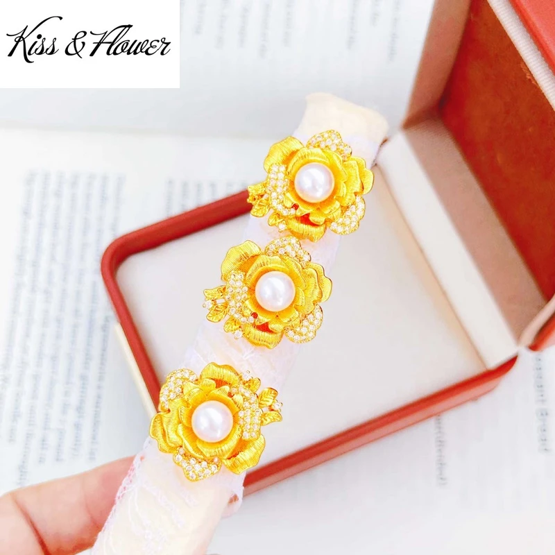 

KISS&FLOWER 24KT Gold Flower Rose Open Rings For Women Wedding Party Birthday Christmas Bride Mother Girl Ladies Gifts RI258