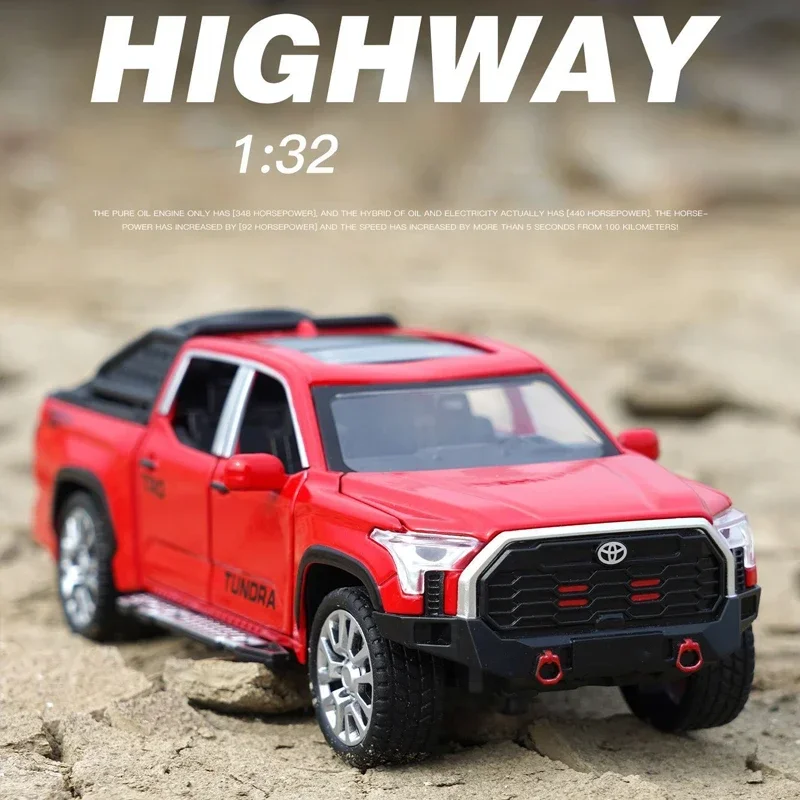 1:32 Scale Toyota Tundra Pickup Car Model Alloy Toys Vehicles with Sound Light Pullback Kids Boys Gift Voiture Miniature