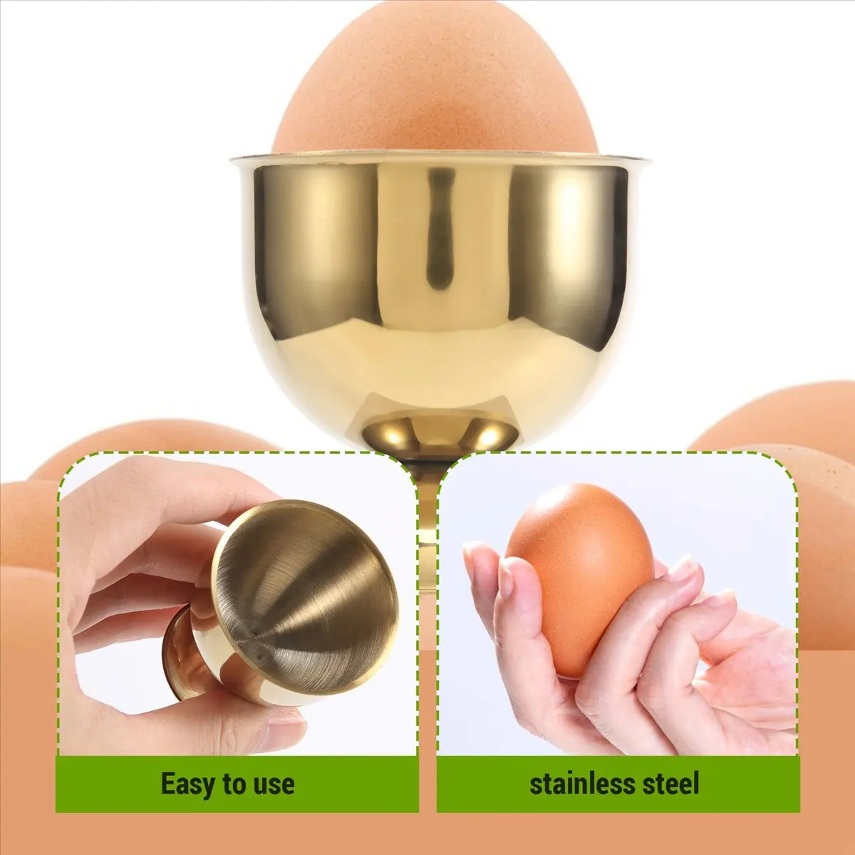 feelfeel Egg Cups Set Stainless Steel Eggs Hard Boiled Eggs and Soft Tray Tool Holders Kitchen, Gold