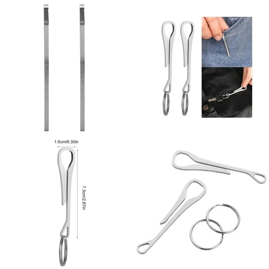 Q39E 2 Pcs Keychain Pocket Clip Stainless Steel Belt Buckle with Keyring Buckle