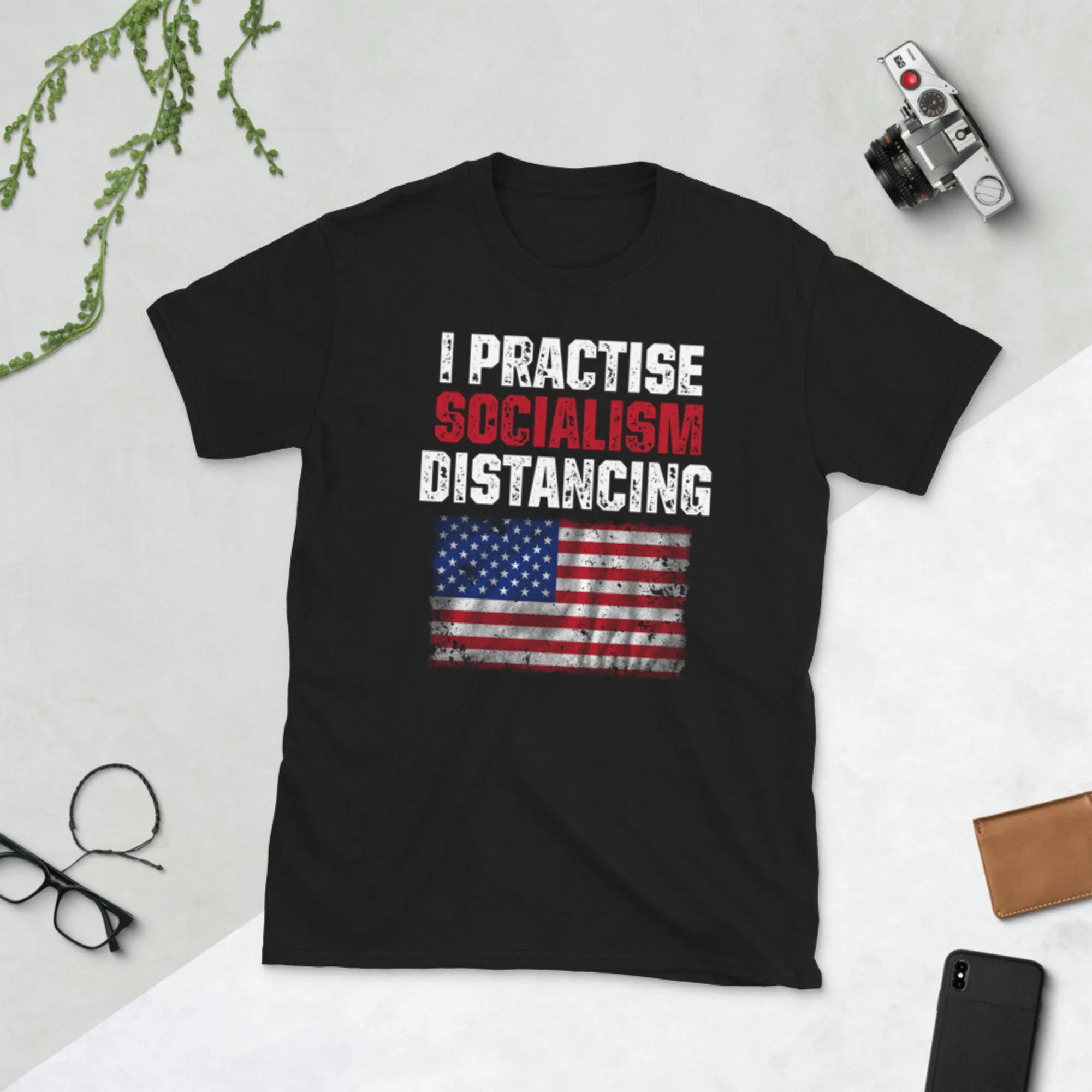 Practise Socialism Distancing Us Flag T Shirt