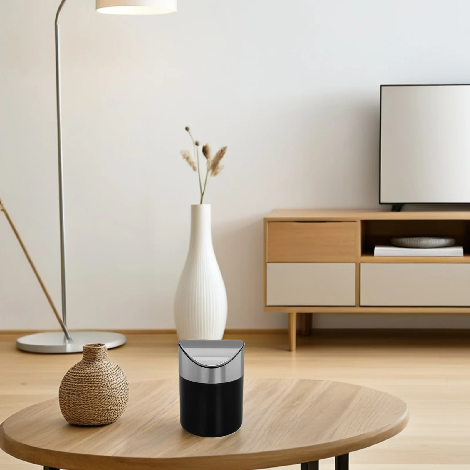 

Mini Stainless Steel Flip Lid Small Desktop Trash Can Compact Rubbish Bin for Office Bedroom Bathroom Small Trash Bin