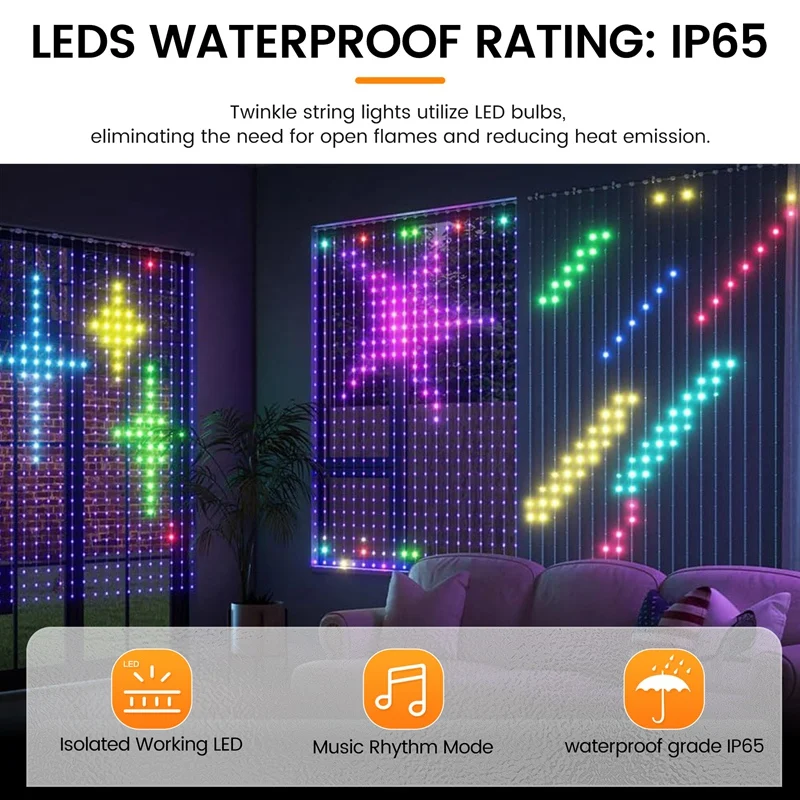 Smart Curtain Lights Bluetooth App Control RGB LED String  Waterproof Fairy Light USB DIY Display Room Decor