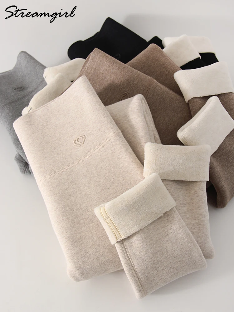 Streamgirl طويل القامة النساء رمادي عالية الخصر طماق النساء الشتاء أبلى الجوارب سميكة المخملية نحيل بناطيل تدفئة النساء الصوف طماق