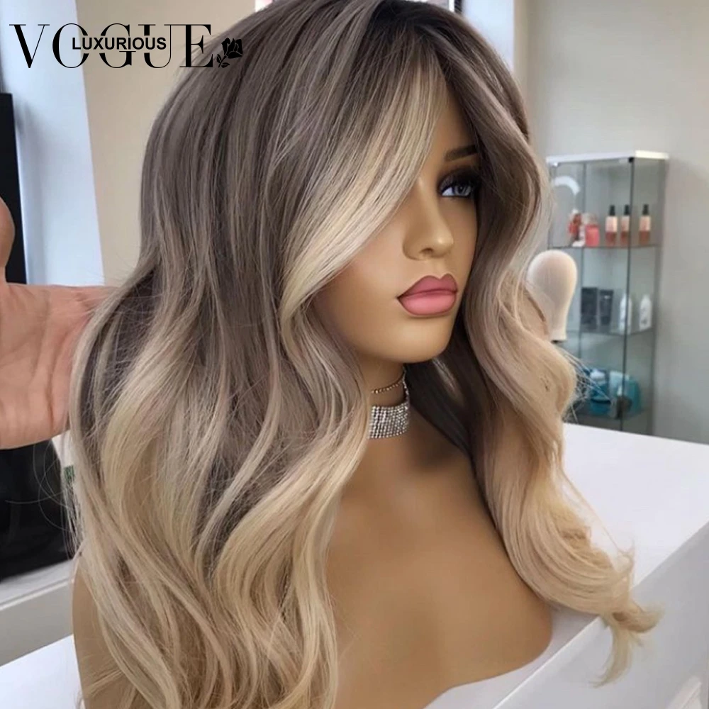 13x6 Lace Frontal Ombre Grey Ash Blonde Colored Wigs for Women Brazilian Virgin Human Hair Loose Body Wave Wig Preplucked