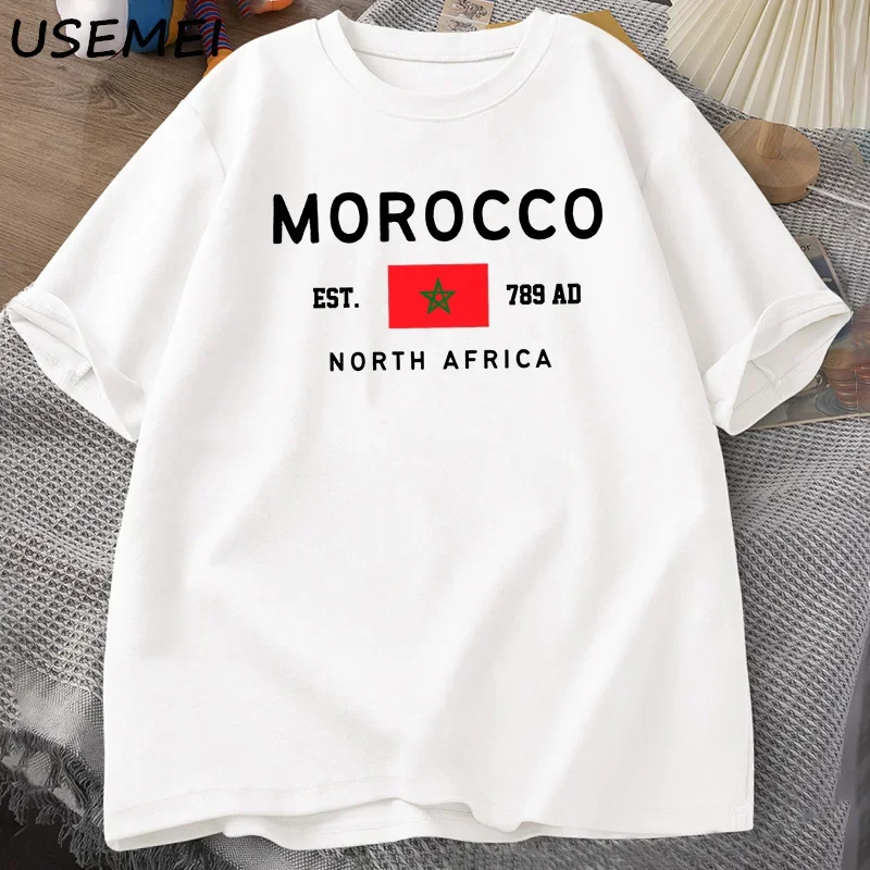 Morocco North Afric T-shirt Men Moroccan Flag T Shirt Oversized Graphic Tees Cotton Short-sleeve Man Clothing Streetwear