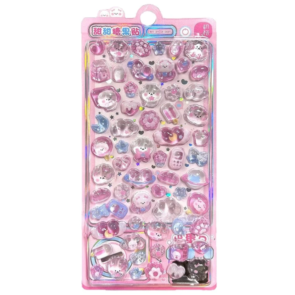 Kawaii Jelly Texture 3D Relief Stickers Cartoon Animals Bowknot Pattern Decorative Stickers DIY Stickers for Water Bottle Decor