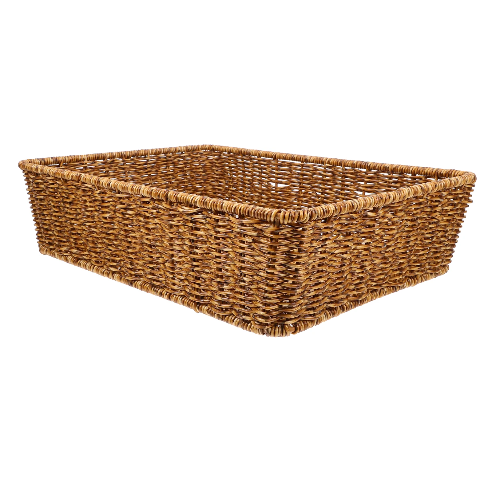 

Imitation Rattan Storage Basket Deep Brown Large Capacity Woven Book Basket Desk Sundry Organizer Magazine Tray Fruit Snack
