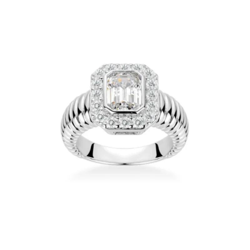 Bellux 925 Silver Synthetic Zircon Ring White Diamond Rectangular Emerald Cut Snake Print Fine Ring
