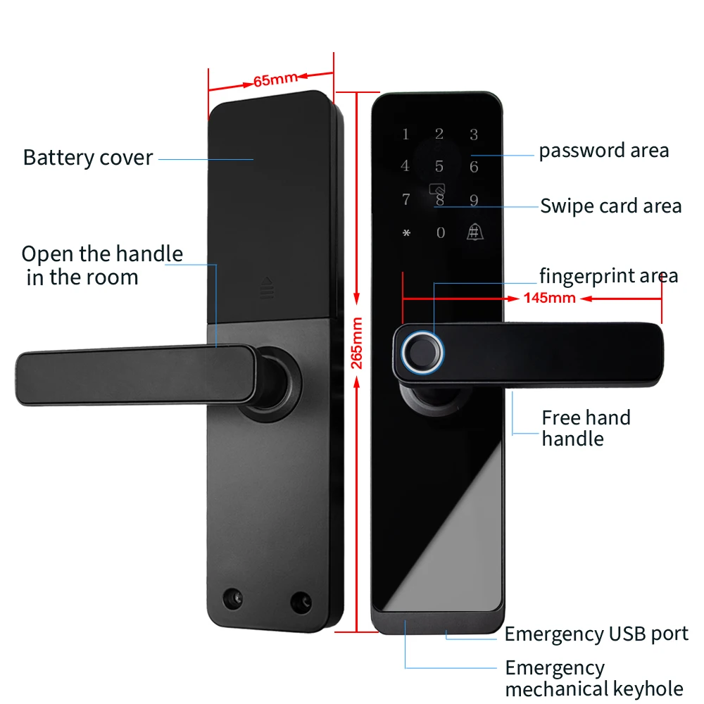 Imagem -02 - Phipulo-aplicativo Ttlock Smart Door Lock Impressão Digital Biométrica Desbloqueio Remoto Cartão Keyless Bloqueio de Senha Bloqueio Eletrônico