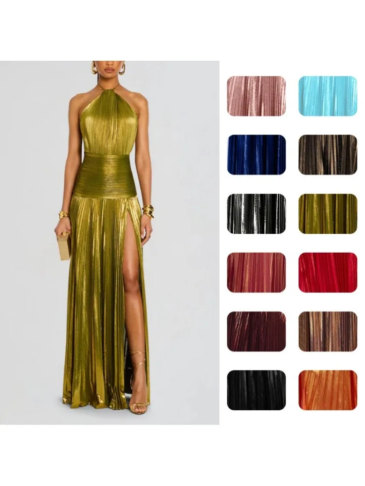 Luxuriöses Damen-Korsettkleid für Partys und Cocktails, Sexy Schulterfreies Neckholder-Kleid mit Falten und Schlitz, Langes Abendkleid für Gäste und Prominente