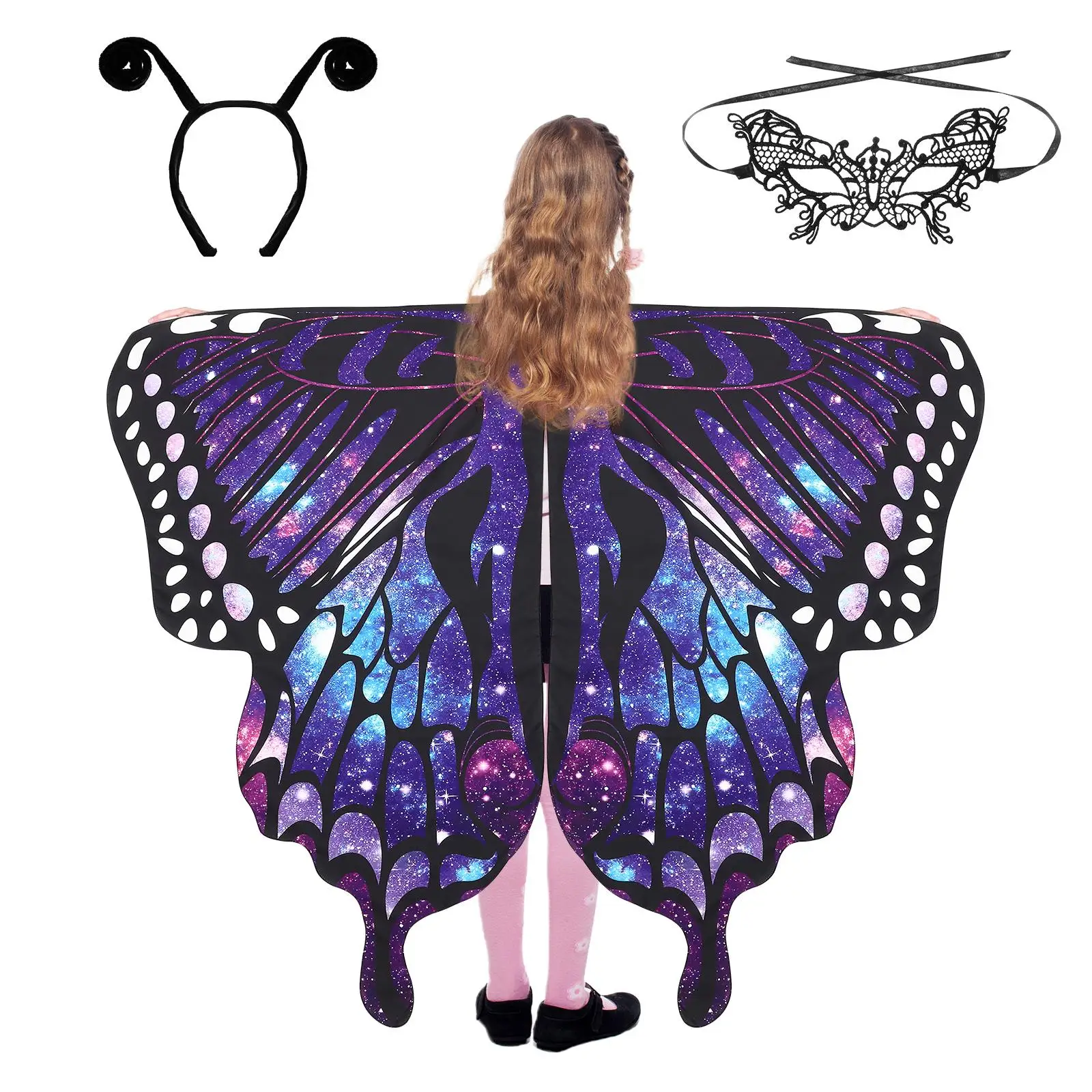 

1 Set Cape Kit Butterfly Wings Mask Headband Children Butterfly Cosplay Party Carnival Dress Costume Wing cape for Girls
