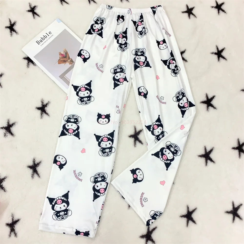 Sanrio Hello Kitty Kuromi Polyester Fiber Pajama Pants Women\'s New Four Seasons Home Pants Loose And Casual Fashion Trousers