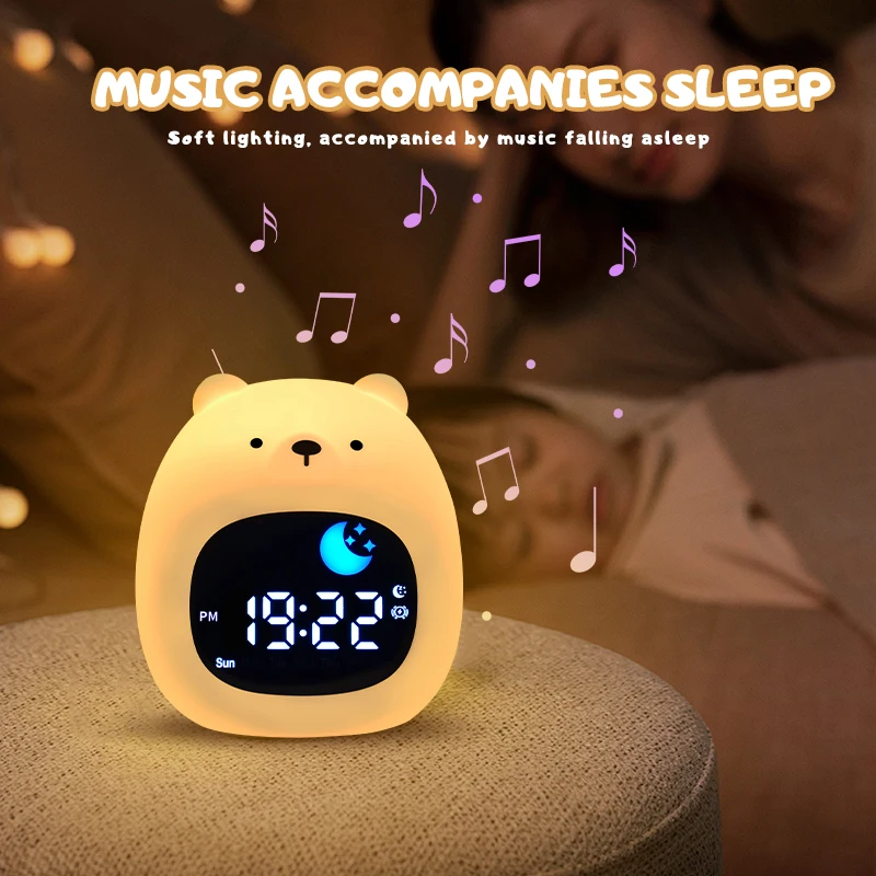 Night Light Clock Cat Baby Sleeping Training Musical Alarm Clock Led Night Table Light Children Sleep Training view 5