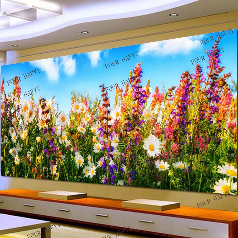 5D DIY Large Diamond Painting Cross Colorful Spring Flowers Landscape Wall Art, Full Round Drill, Embroidery Home Decor