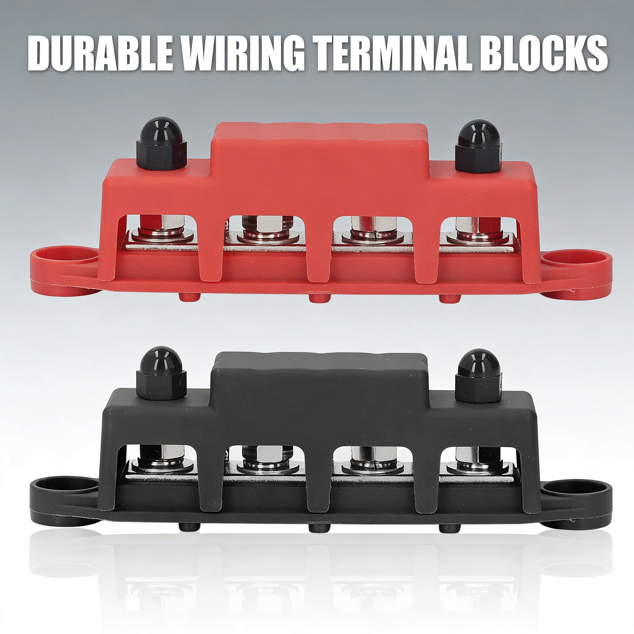 2-piece 4-Position M8 Bus Bar Set Red + Black, 48VDC 250A, Perfect for RV and Yacht, Provide Stable and Reliable Power Distribut