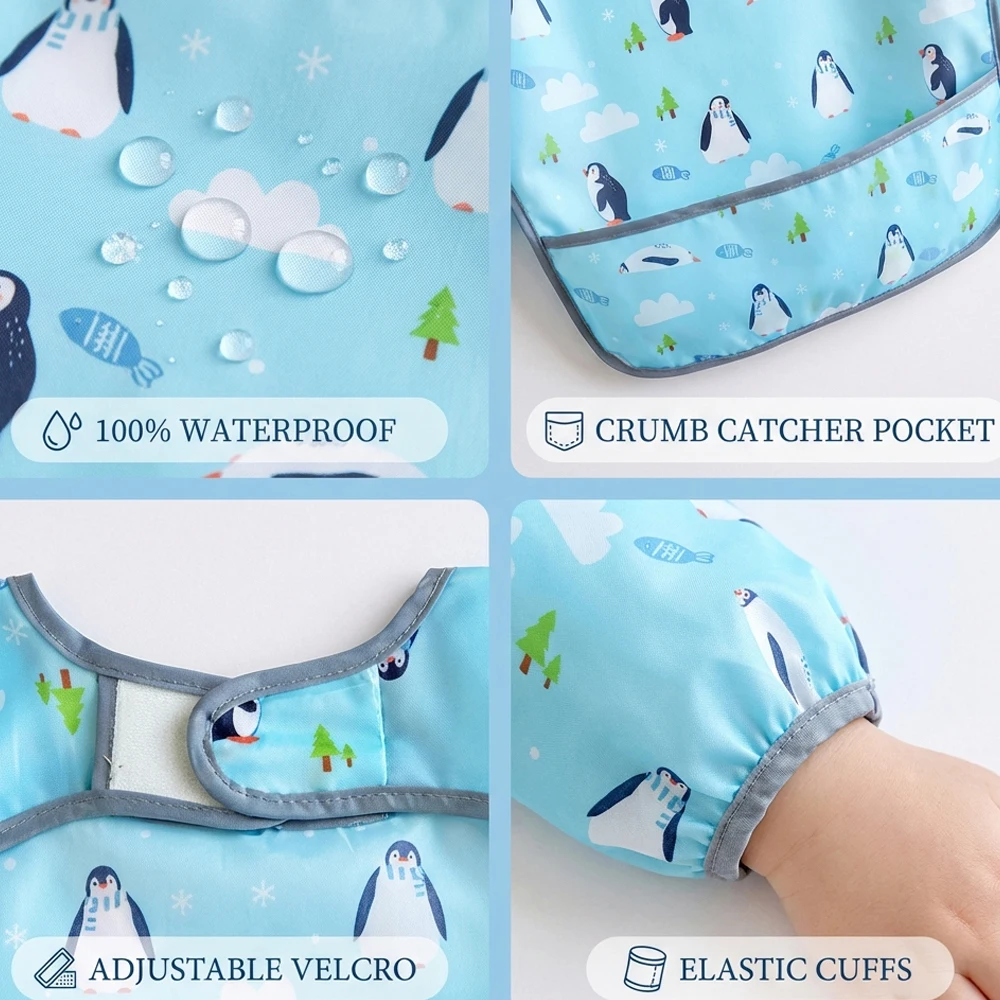 2pcs Waterproof Full Sleeve Baby Bibs Children Apron Long Sleeve Feeding Smock Kids Eating Breastplate Infant Scarf Clothing image 5
