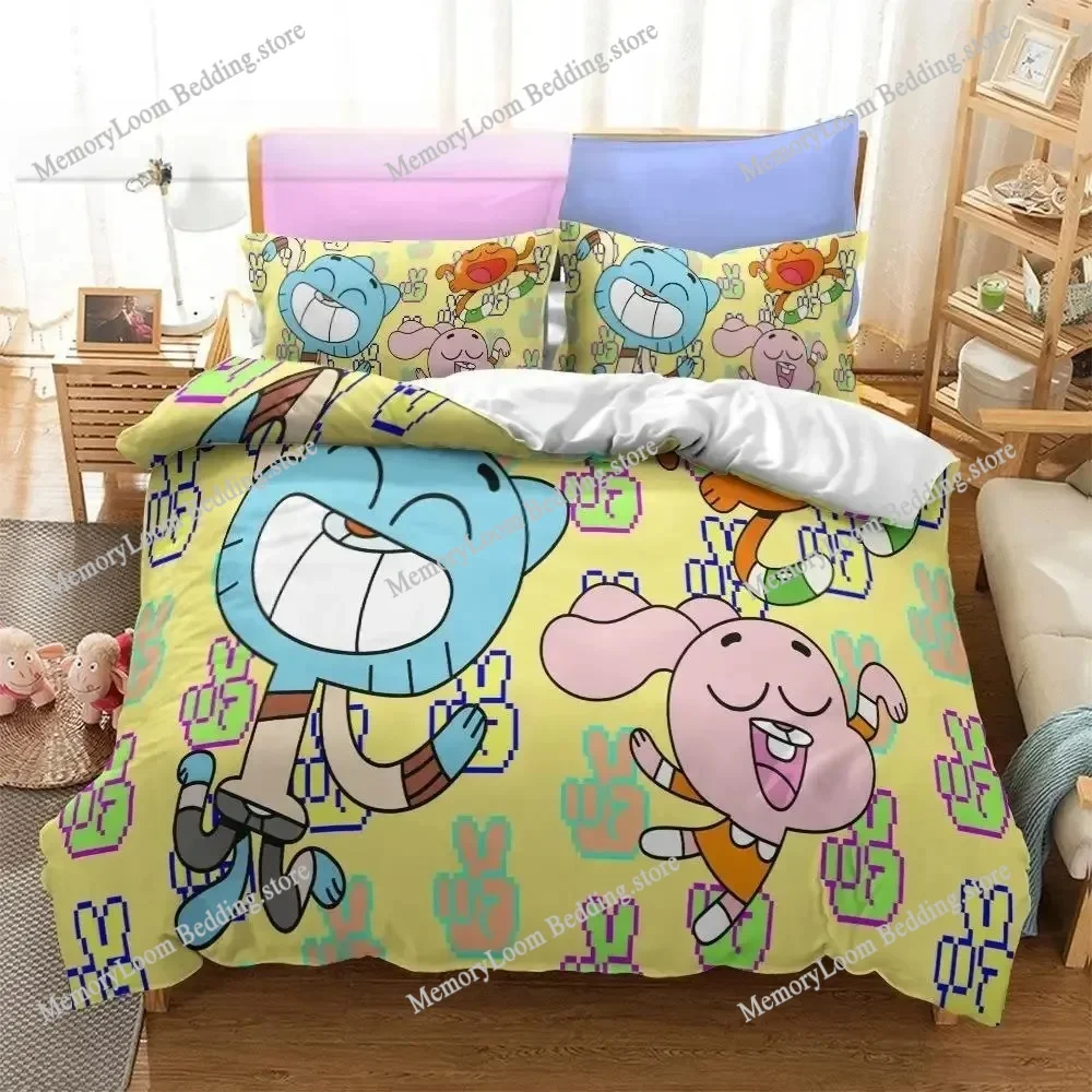 

Amazing World Gumball Cute Bedding Set Cartoon Anime Adult Kid Bedroom Soft Duvet Cover 3D Print Vibrant Kawaii Anime Cozy Set