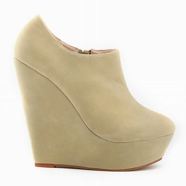 

Women Boots Autumn Winter 14cm Super High Short Boots Wedges Platform Round Toes High Heels Flock Fashion Casual Shoes Plus Size